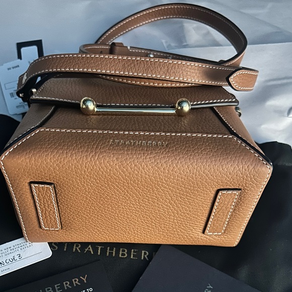 NWT STRATHBERRY Mosaic Nano Leather Top-Handle Bag Tan with Vanilla Stitch - Picture 6 of 15
